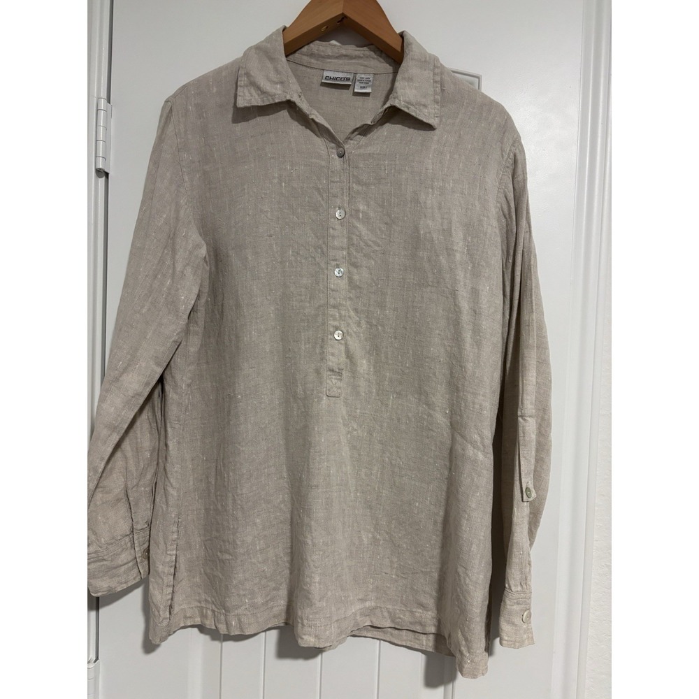 Chicos Women's Linen Blouse Size 1 (M) boho earthy